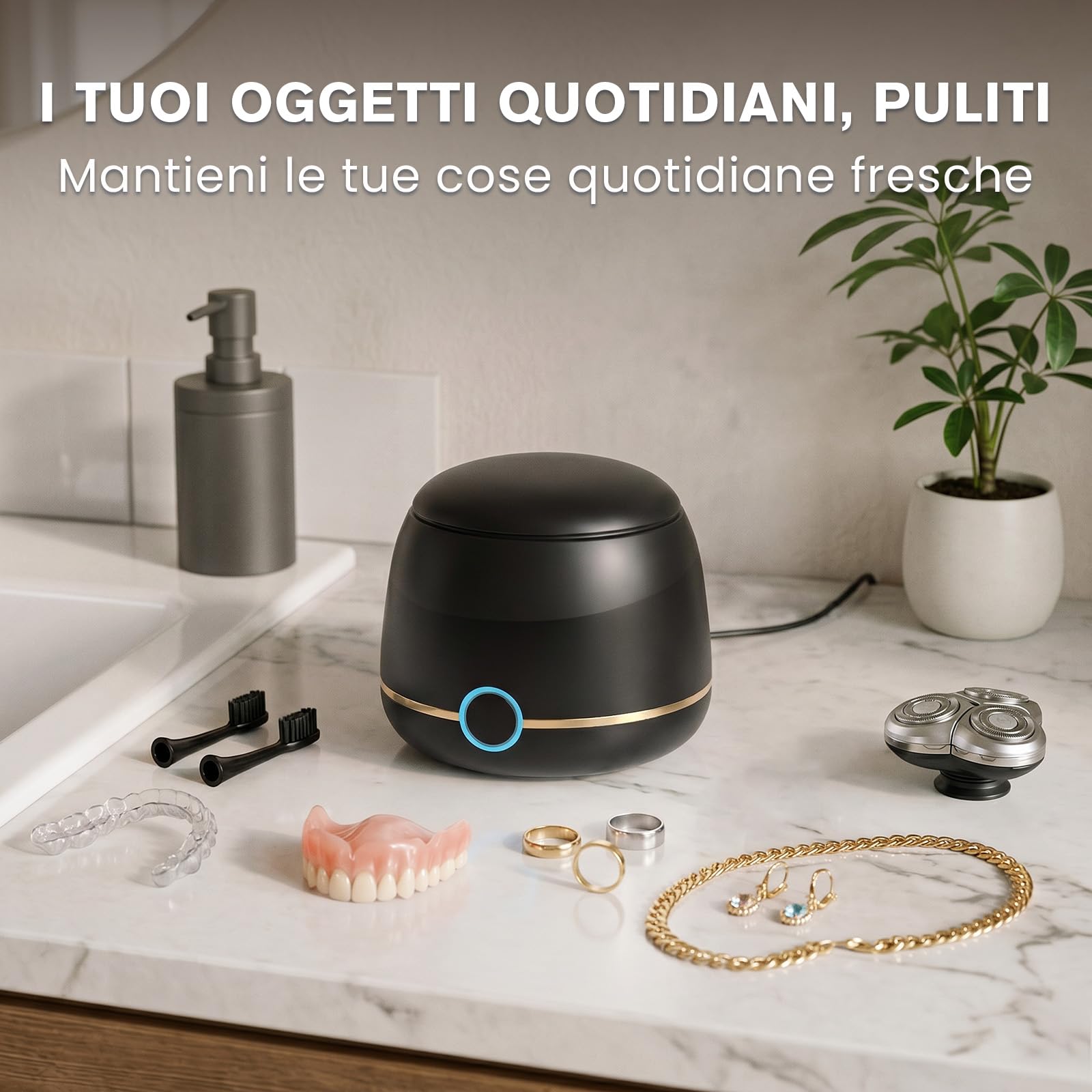 WRIYES 45kHz Pulitore Ultrasuoni, per la pulizia di allineatori dentali e apparecchi di contenzione, Pulitore Ultrasuoni Apparecchio Denti adatto anche per bite dentale,dentiere,ecc (nero)