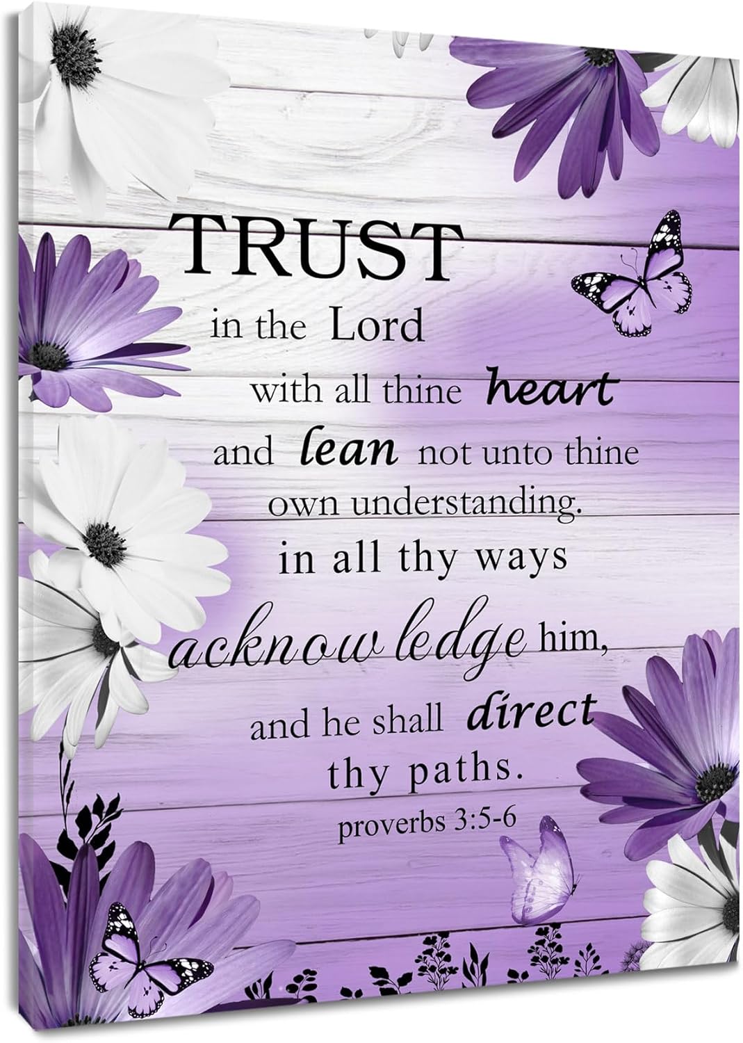 LB Rustic Purple Floral Wall Art for Bathroom Bible Verse on Vintage Grey Wood Canvas Wall Art Wall Paintings Home Decor Daisy Wall Pictures for Living Room Bedroom Office Ready To Hang,12×16 Inch
