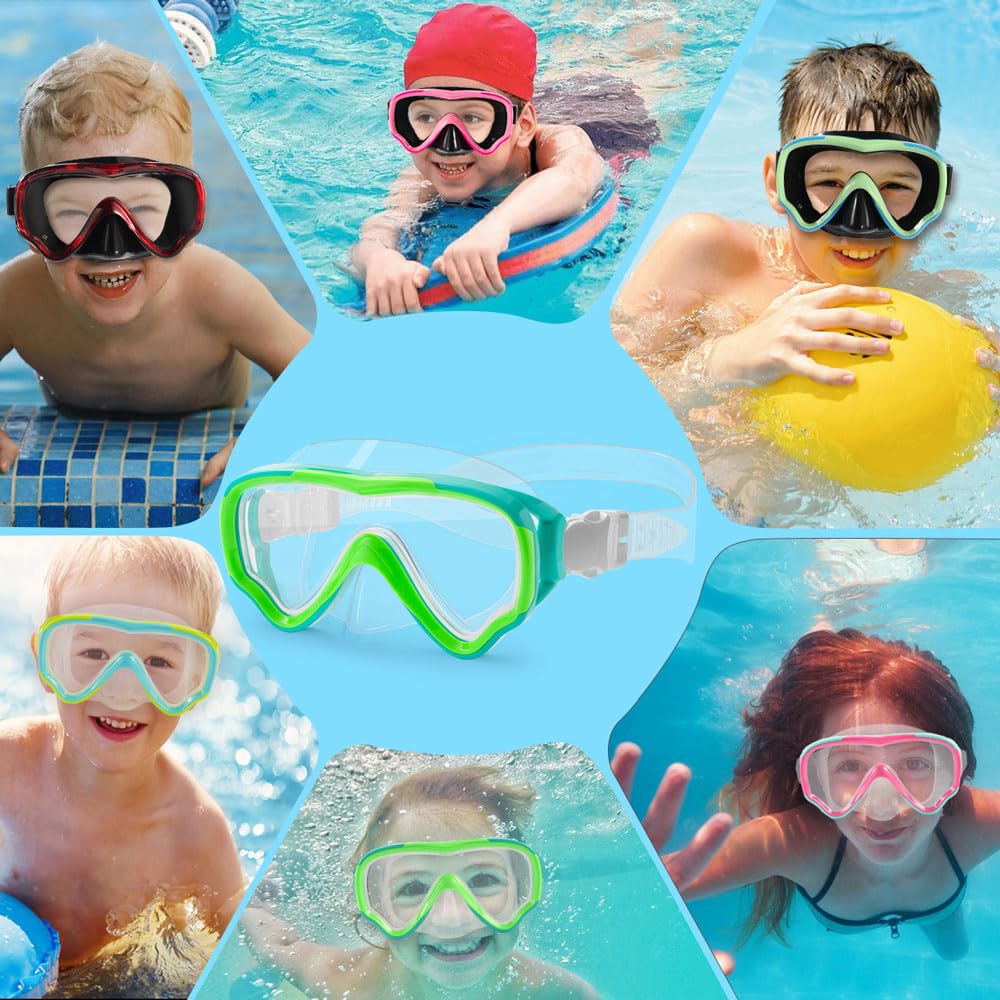 Maschera subacquea per bambini, anti-appannamento e anti-perdite, occhialini da nuoto e snorkeling, in vetro temperato resistente, per bambini dai 4 ai 14 anni