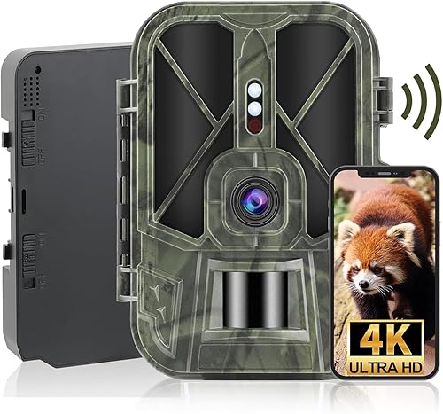 Cámara de rastreo WiFi Bluetooth 4K 36MP, batería de litio recargable de 10000 mAh incorporada, cámara de juego sin visión nocturna brillante,