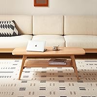 Grewood Solid Wood 2-Tier Coffee Table with Storage Shelf - Rustic Center Table for Living Room, Office, Safe for Families