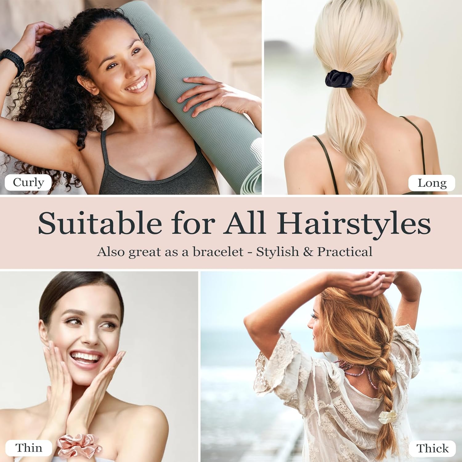 24Pcs Satin Scrunchies, Soft Hair Scrunchies for Bridesmaids, Bridesmaid Proposal Gifts (Rose Gold, Elegant Gray, Beige, Silver, Champagne) - Image 3