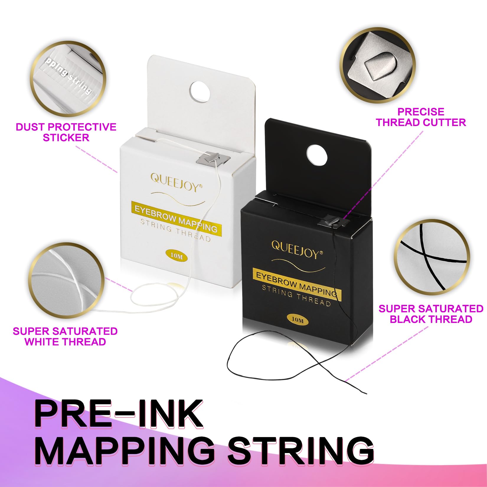 Kit per la mappatura delle sopracciglia con corda da 10 m x 2 colori, 50 stencil per righello, 20 g di pasta bianca e rosa, 2 pennelli per sopracciglia, matita per mappatura sopracciglia
