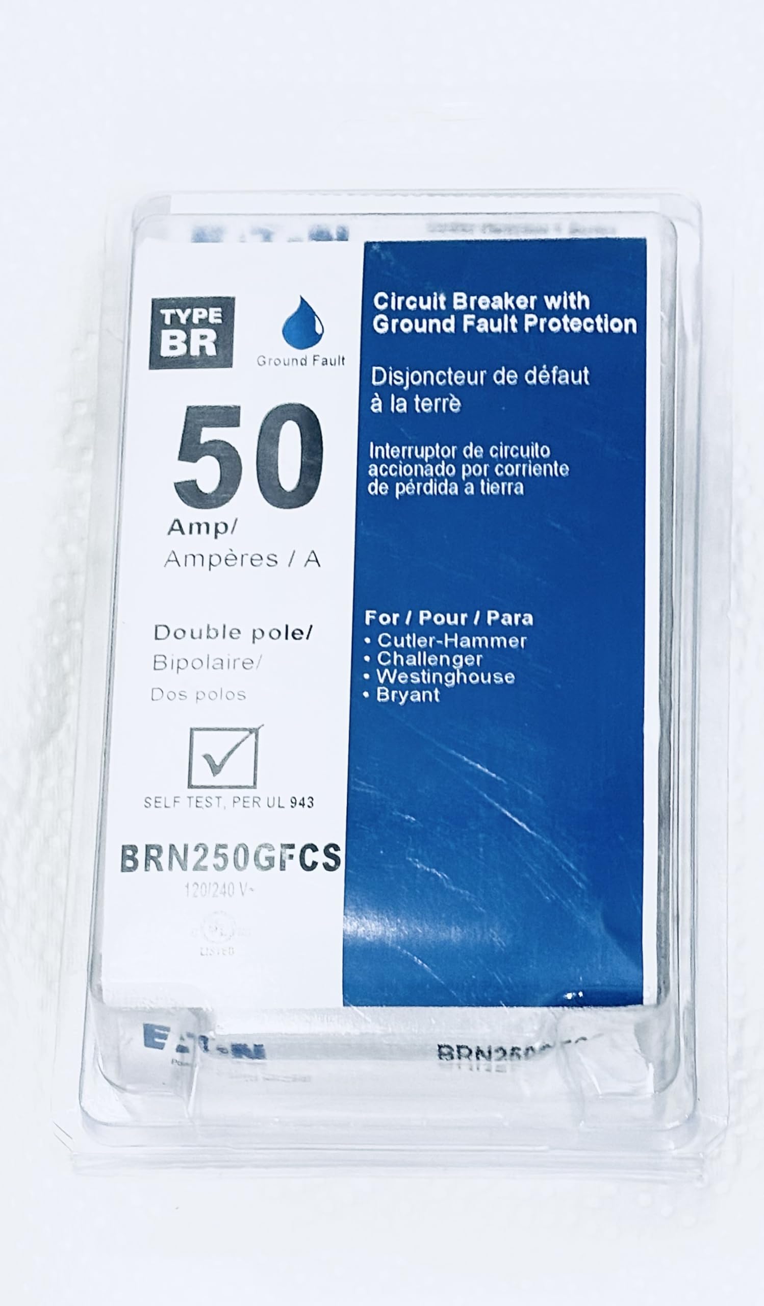 Disjoncteur GFCI Eaton BR 50 A évite les risques d'électrocution à la maison BRN250GFCS