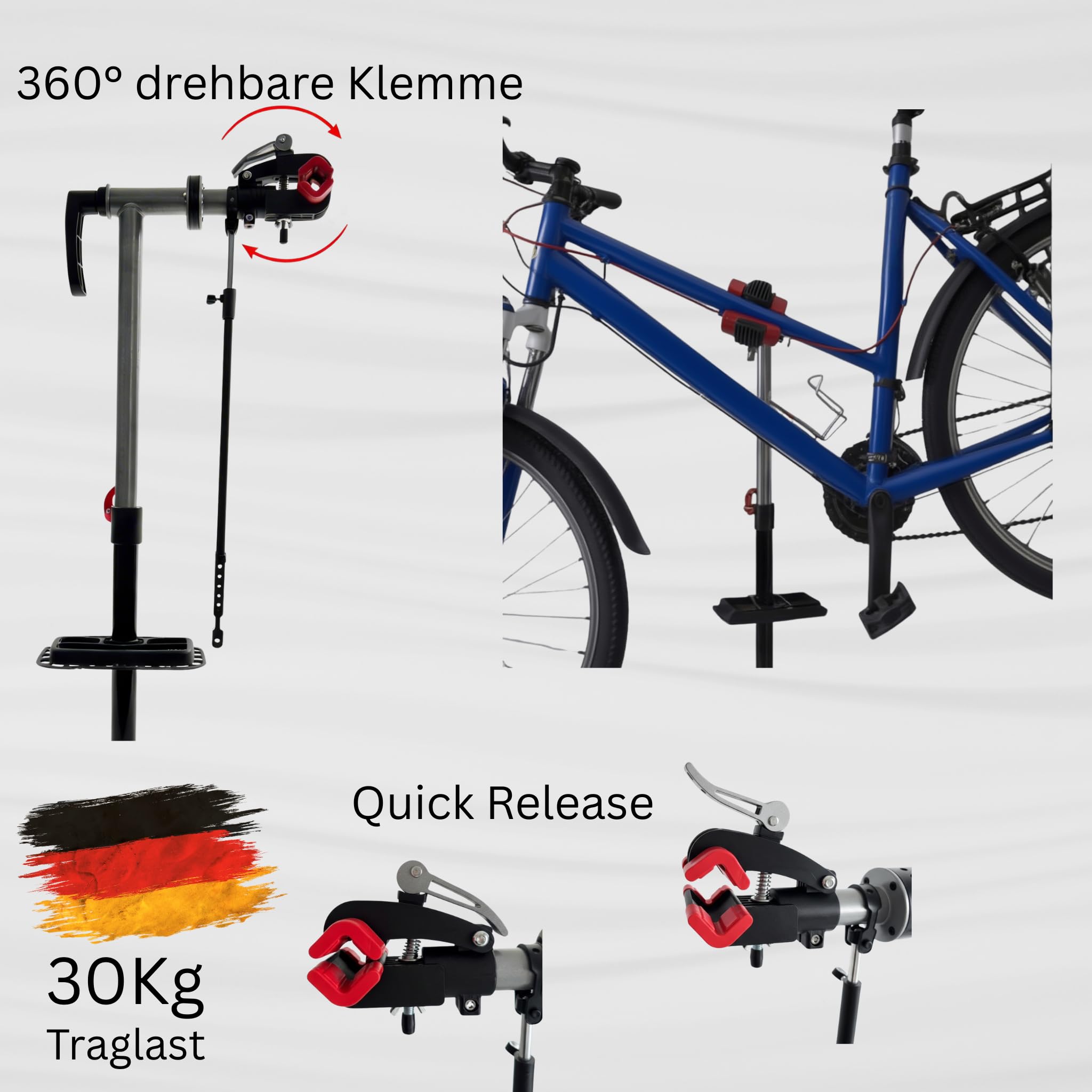Generisch Fahrradmontageständer bis 30kg – Stabiler Reparaturständer für E-Bike, MTB & Rennrad | Höhenverstellbar 109-180cm, 360° Drehklemme & Magnet-Ablage | Inkl. Werkzeug