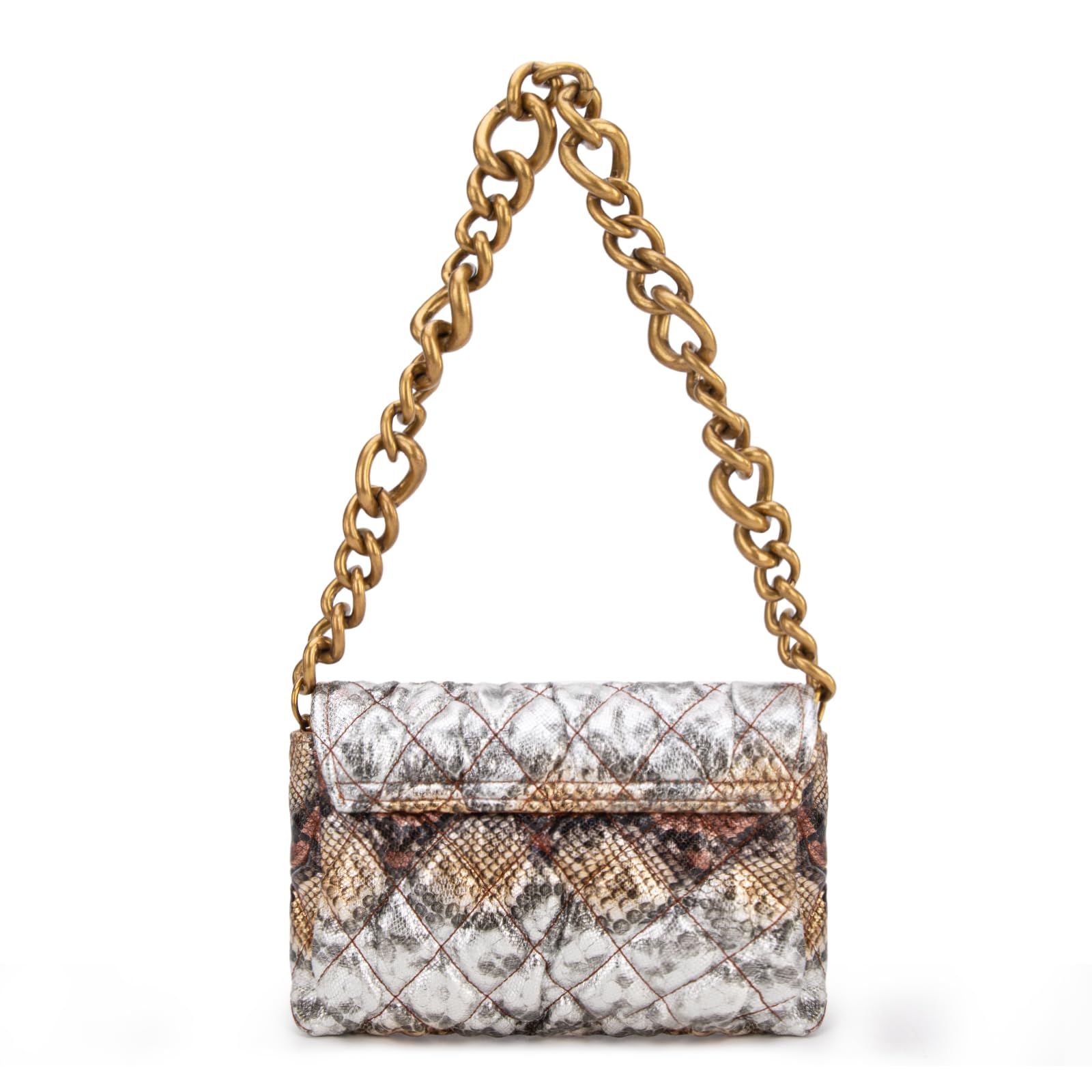 Montana West Quilted Small Shoulder Bag for Women Y2K Trendy Cute Clutch Underarm Purse with 2 Removable Straps: Snake Print Brown
