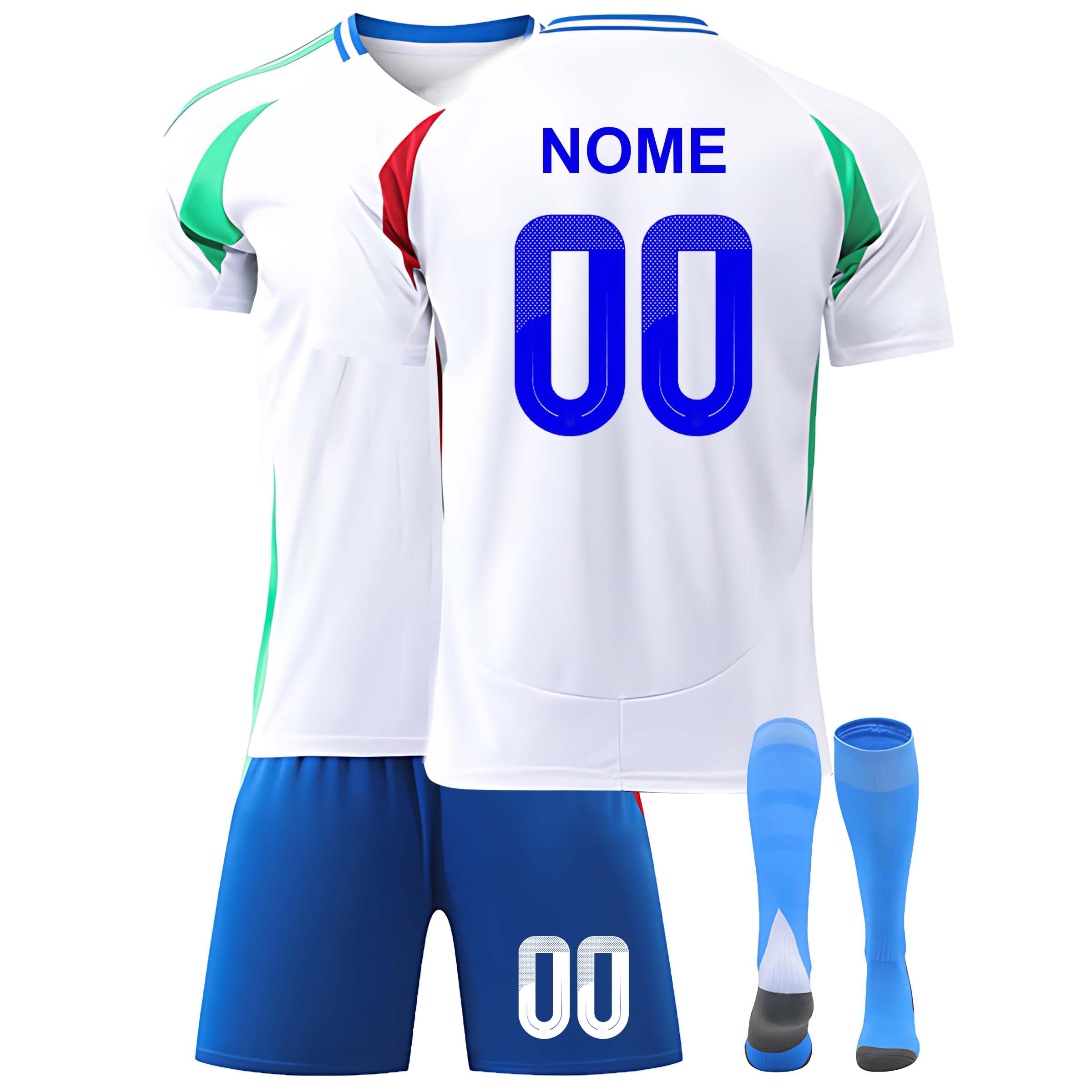 Maglia da Calcio Personalizzata per Bambini 24/25 – Kit Completo casa/Trasferta con Nome e Numero – Maglia da Calcio per Bambini (Maglia + Pantaloncini + Calzettoni)