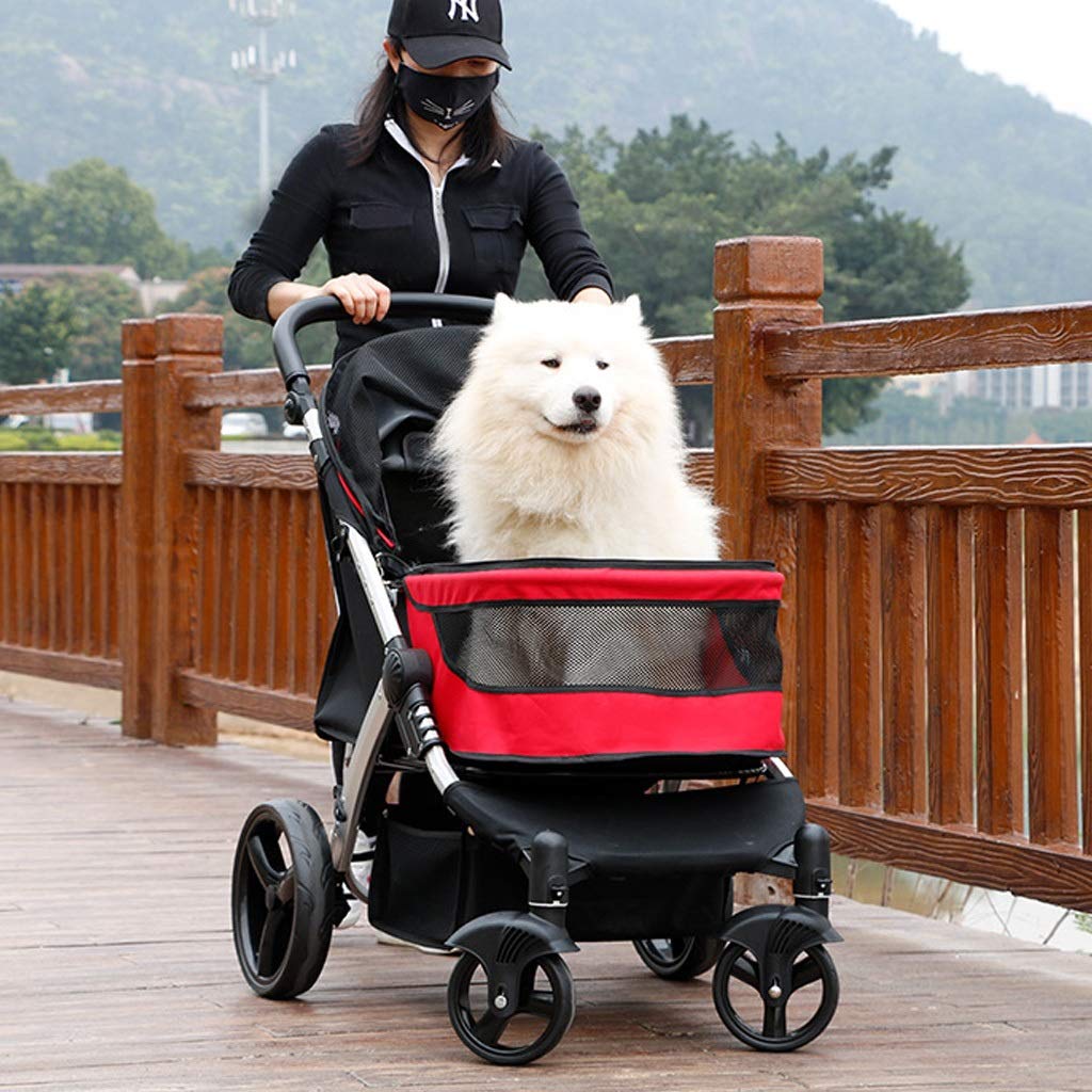 Wózek dla psa składany dla małych średnich dużych psów i kotów 4 koła, transporter podróżny transporter jogger pet Buggy artykuły dla zwierząt domowych, z dużym koszem do przechowywania, (szary czer