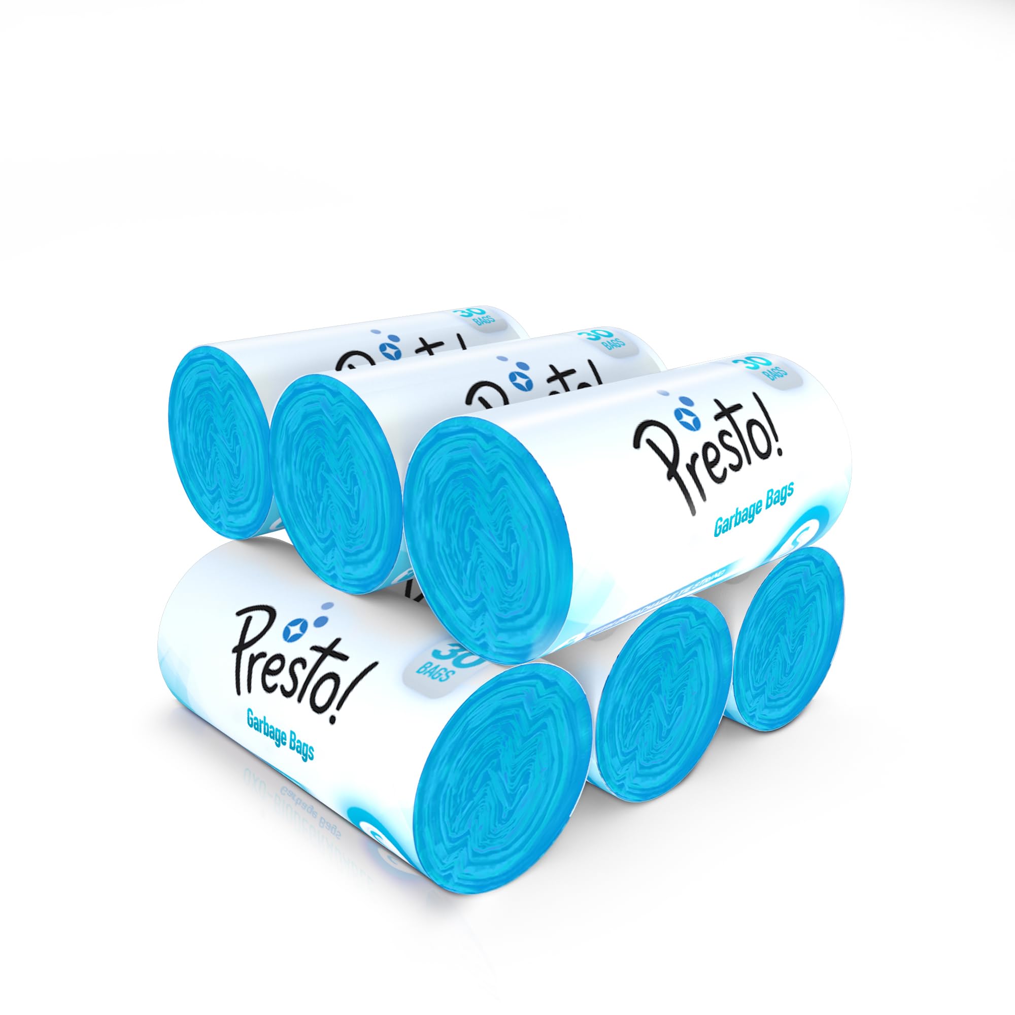 Amazon Brand - Presto! Garbage Bags | Small | 180 Count | 30 Bags x 6 Rolls | 17 x 19 Inches | For Dry Waste | Blue