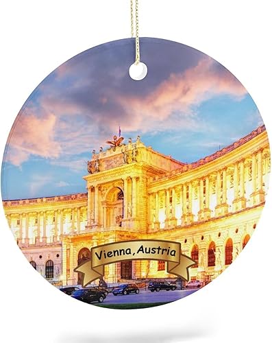 Miniatura 8 de EQEY Tokio Japón árbol colgante de Navidad adorno de porcelana de cerámica de doble cara, 2.9 pulgadas