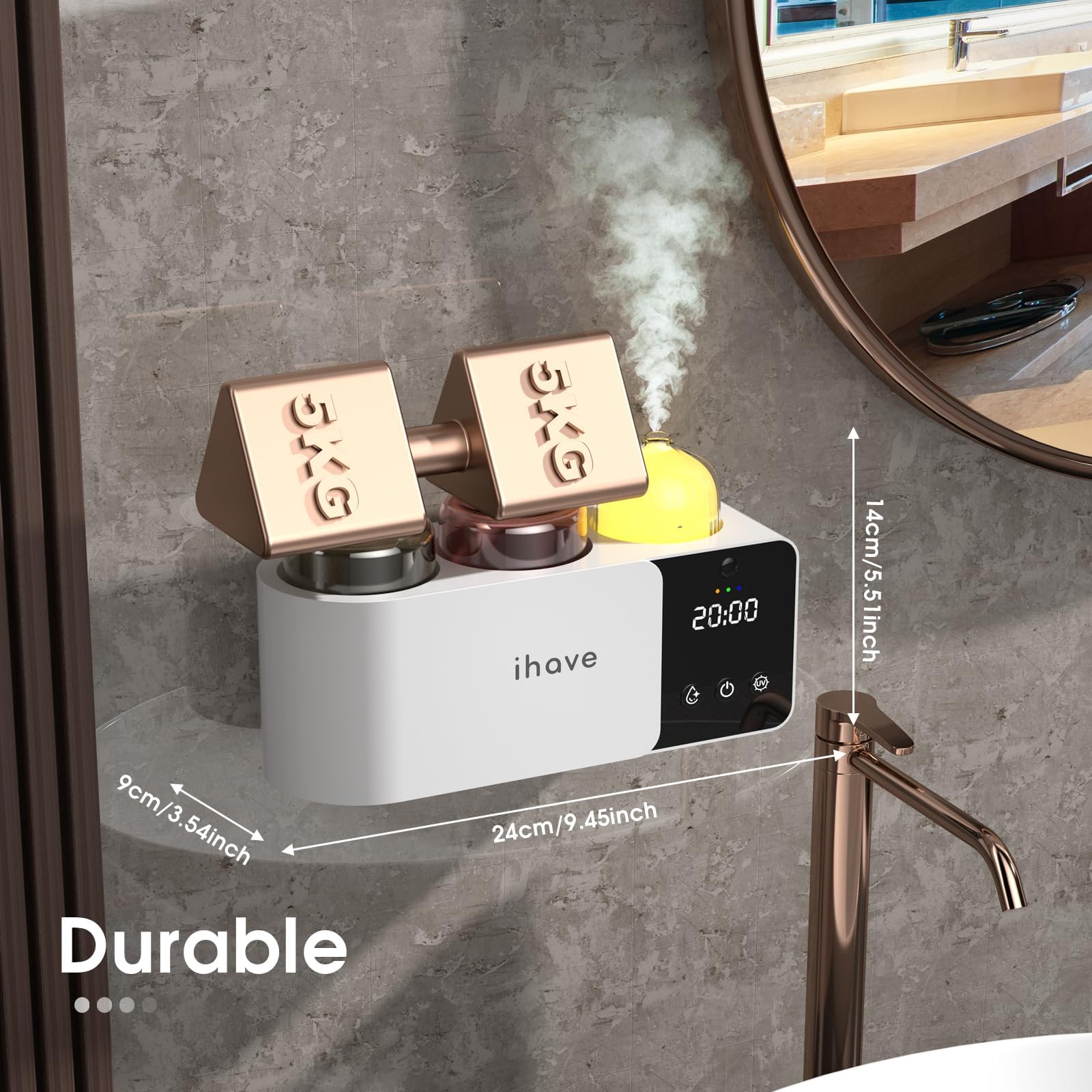 iHave Soporte para cepillo de dientes montado en la pared con desinfectante para cepillos de dientes y difusor de aromaterapia, desinfección de ciclo automático, secado con ventilador calentado
