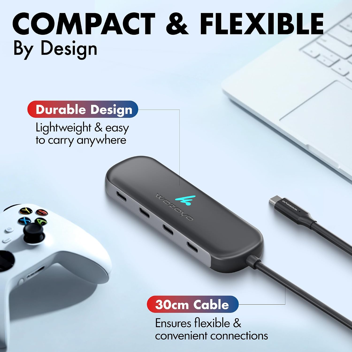 Type C to 4 in 1 Type C Hub, Wozoyo 4XType C 5 Gbps, Data Transfer Upto 5Gbps, Plug & Play, Multiport Type C Hub with 30cm Cable, Compatible with MacBook, Tablet, Smartphones and Type C Devices