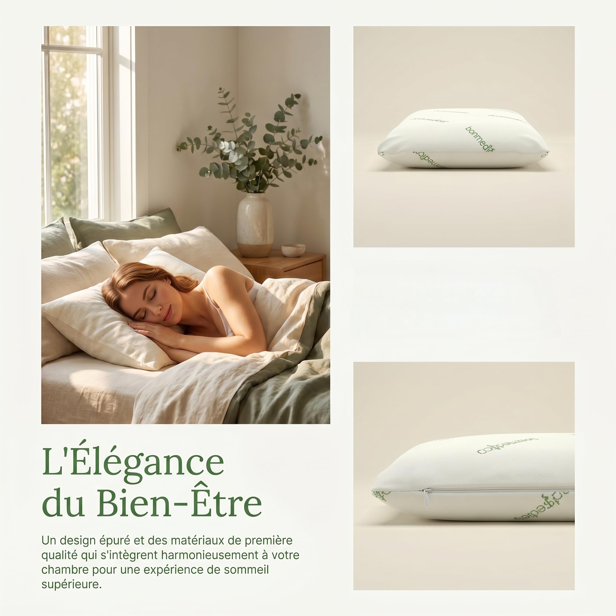 bonmedico Oreiller Supreme, Oreiller Ergonomique pour la Tête et Le Cou en Mousse à Mémoire de Forme avec Une Housse en Bambou (40 x 80 cm)