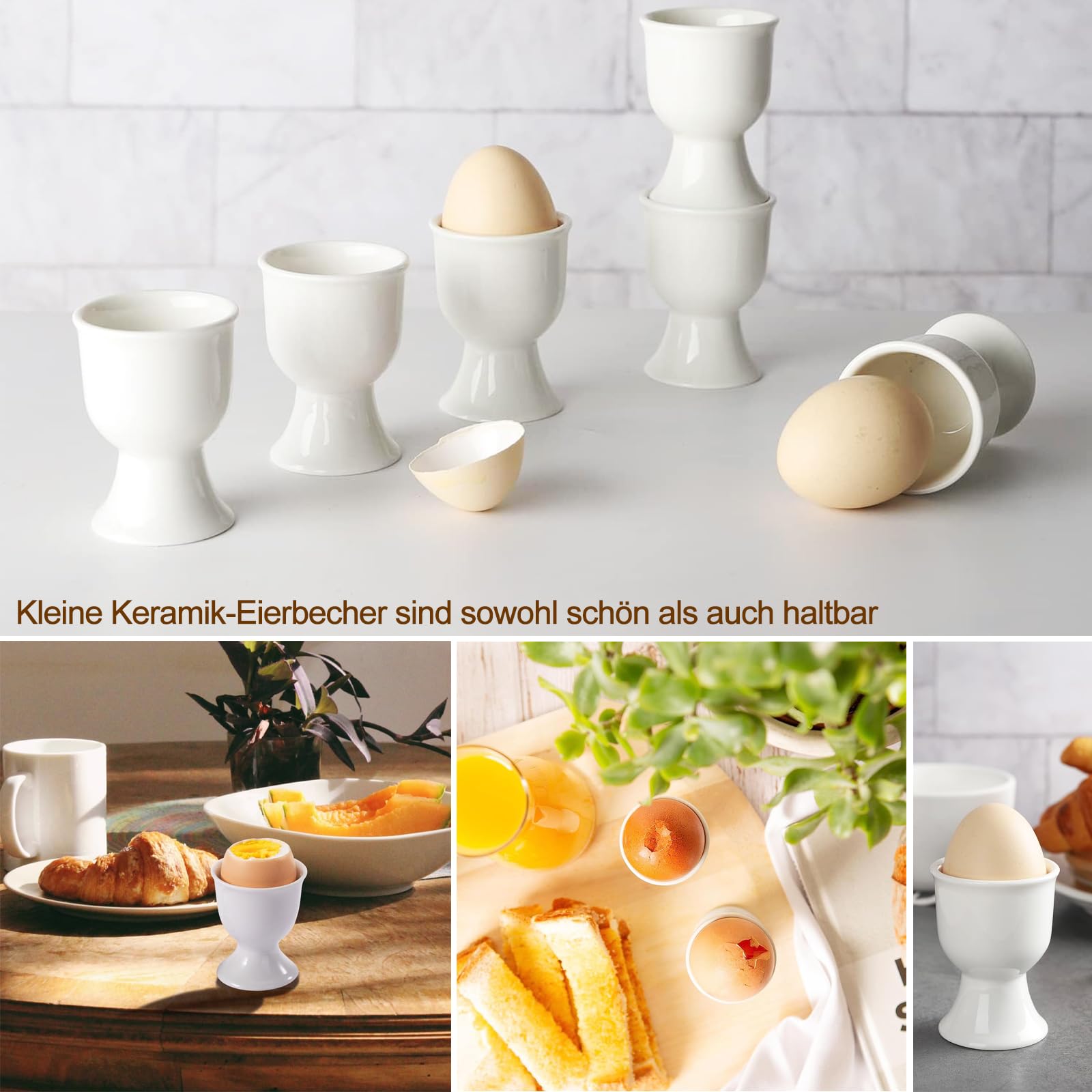 6 Portauova Porcellana Bianca - 7 x 5,2cm Supporti Ceramica per Colazione Uova Sode o alla Coque - per Cucina Casa Ristorante