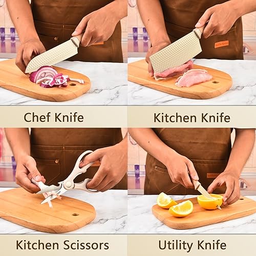 Miniatura 9 de Juego de cuchillos de cocina profesionales de 10 piezas con bloque universal de cuchillos, herramientas de cocina antiadherentes resistentes al