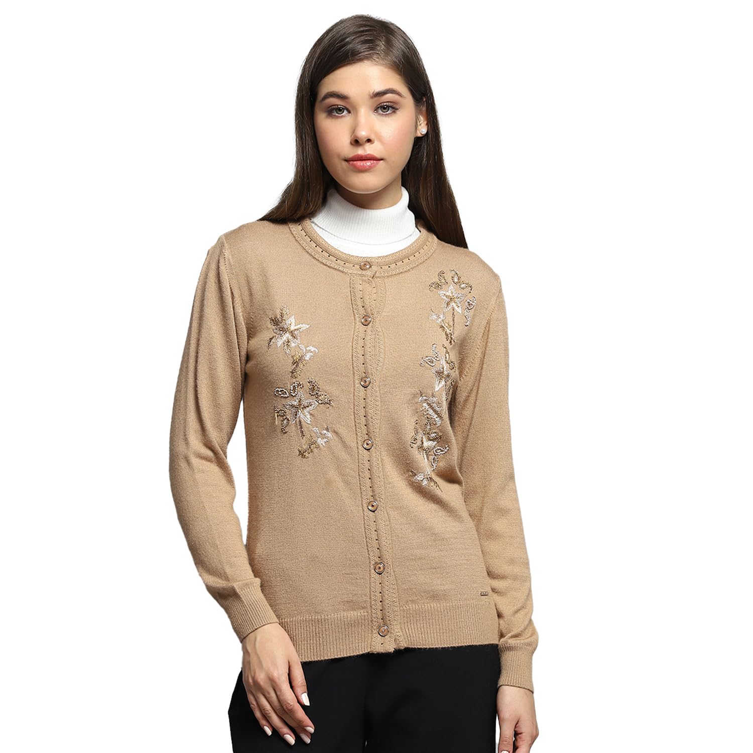 monte carlo Womens Self Design Brown Round Neck Full Sleeve Cardigan_1243582RN-1-picture-14