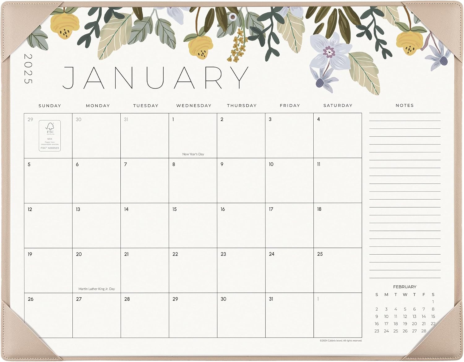Desk Calendar 2025 with Desktop Mat, Cabbrix Large Desk Pad Calendar 22 x 17 Inch Runs From March 2025 to June 2026, Floral Design Calendar 2025 for Home School and Office (Apricot)