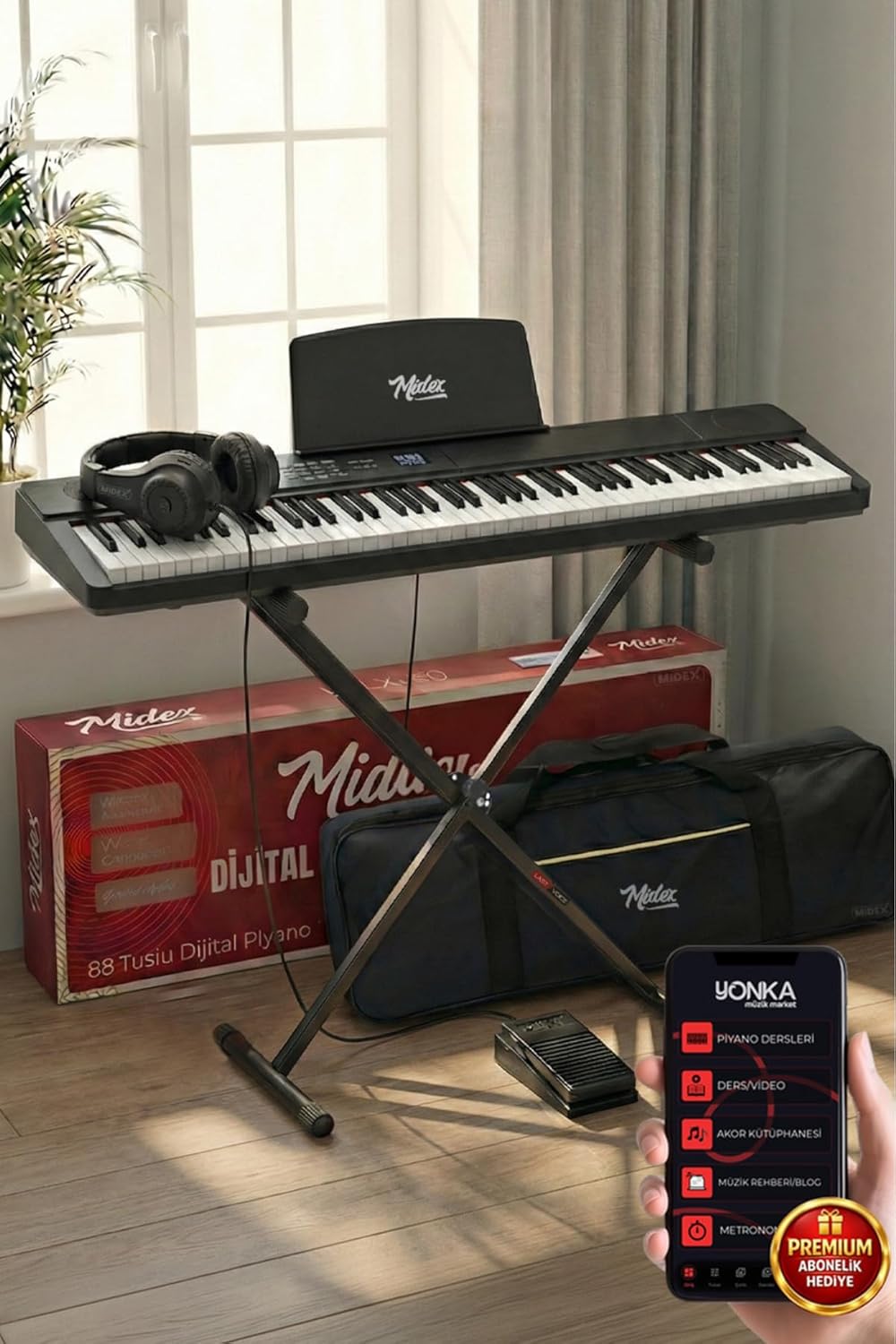 Portable Folding Digital Piano 88 Key Touch Sensitive Keyboard with Bluetooth, Stand, and Sustain Pedal, Black - Black