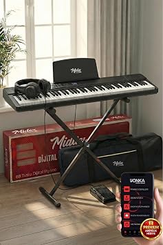 Midex PLX-80BKST Taşınabilir Katlanır Dijital Piyano Tuş Hassasiyetli 88 Tuş BT (Stand Sustain Kulaklık Çanta Metod)