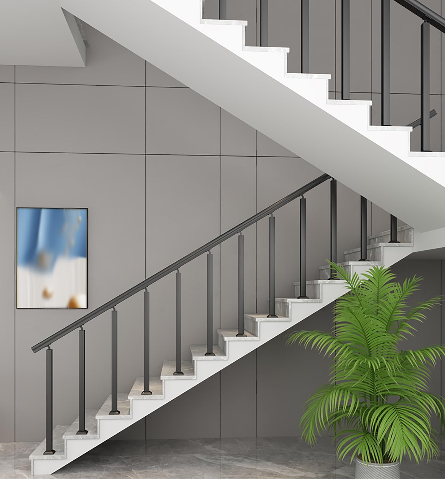 Poste de barandilla de metal ajustable para uso en interiores y exteriores, paquete de 2 columnas de 121 cm de altura para patios, terrazas y soluciones de seguridad