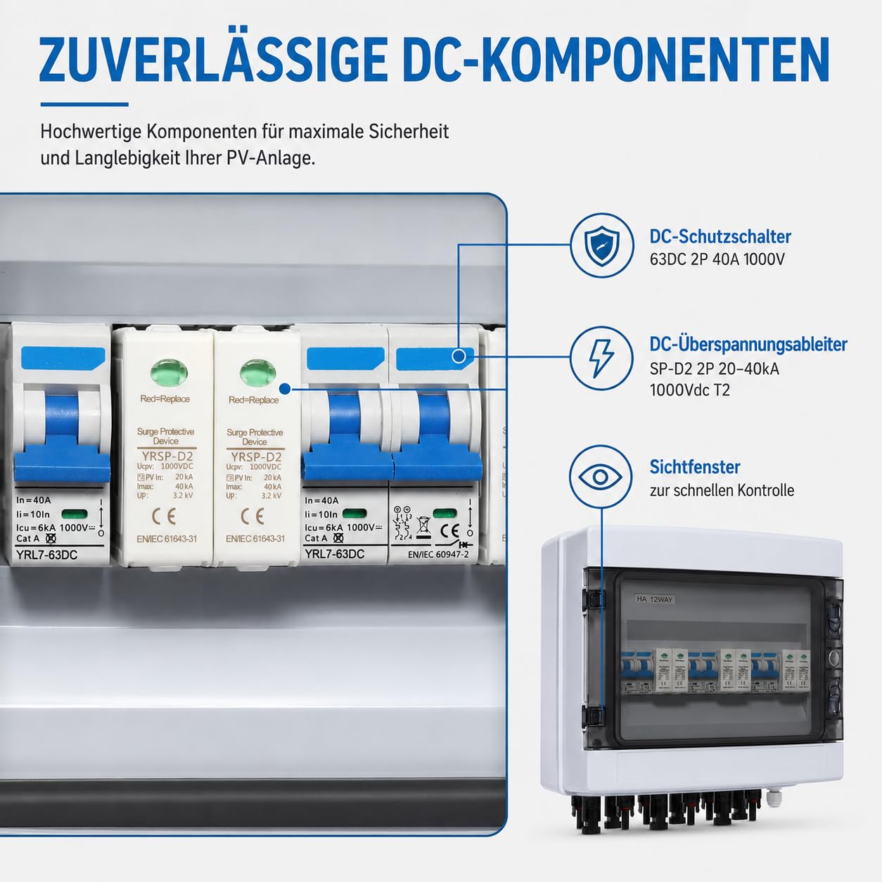 überspannungsschutz PV 3 In 3 Out 1000v DC Solar Combiner Box Leistungsschalter Solar Trennschalter,Für Solarmodule Im Freien, Wohnmobile Und Elektrofahrzeuge