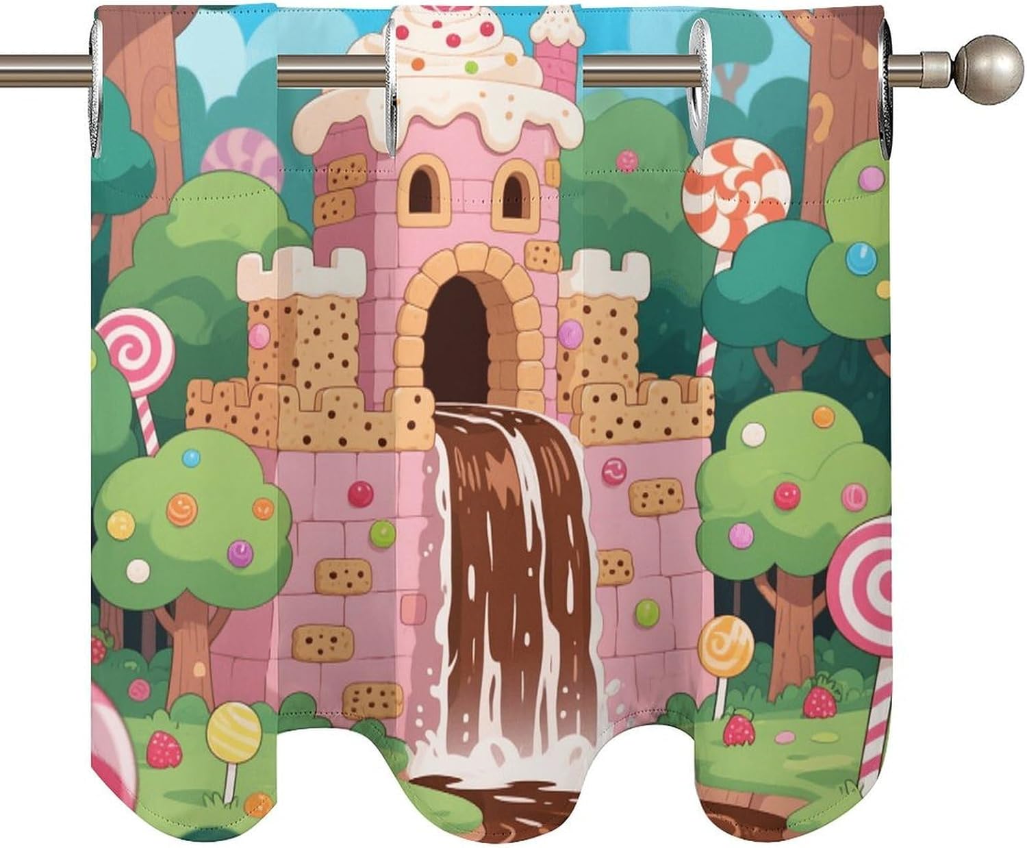 Candy Falls Castle Curtain 2 Panels, Polyester Fiber, Blackout Insulated Window Curtain, Curtain Valance for Kitchen Dining Room Living Room Cafe Small Window 52 * 18.1 Inches