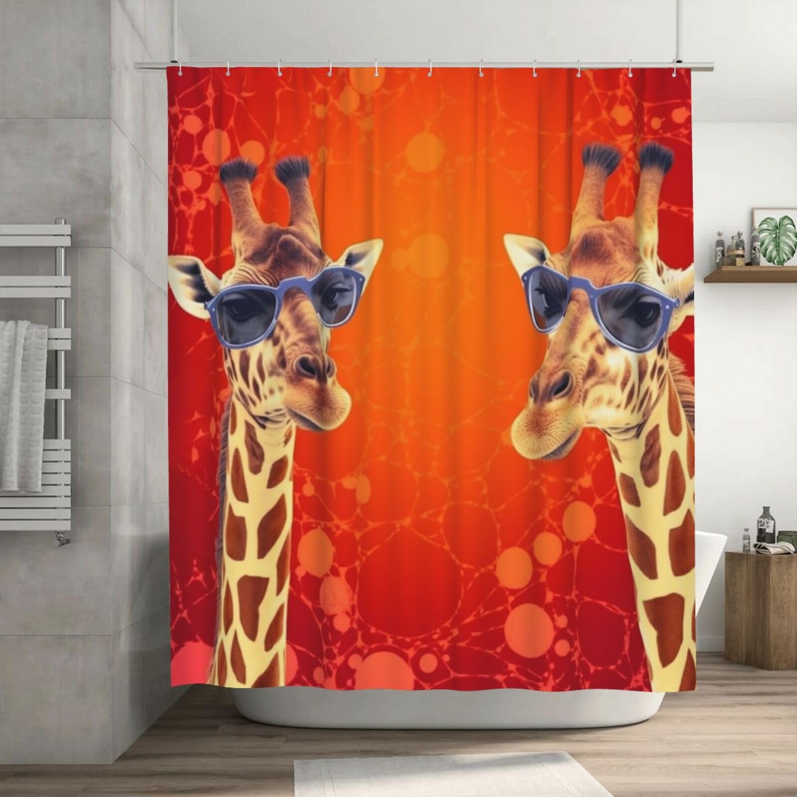 Rideau de douche pour salle de bain avec lunettes de soleil motif girafe