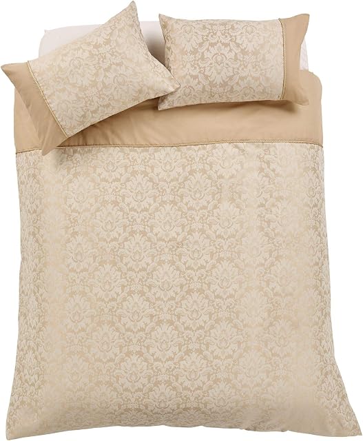 Olivia Rocco Savoy Jacquard Duvet Set Easy Care Double King Super King Size Quilt Covers & Pillowcases Bedding, King, Gold