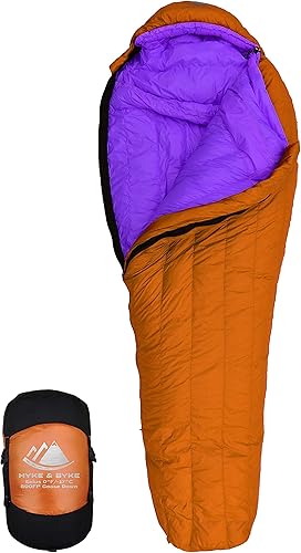 Hyke & Byke Eolus - Saco de dormir para mamá para clima frío de 0 F para senderismo y mochilero, saco de dormir de plumón de ganso de 800 FP para 4