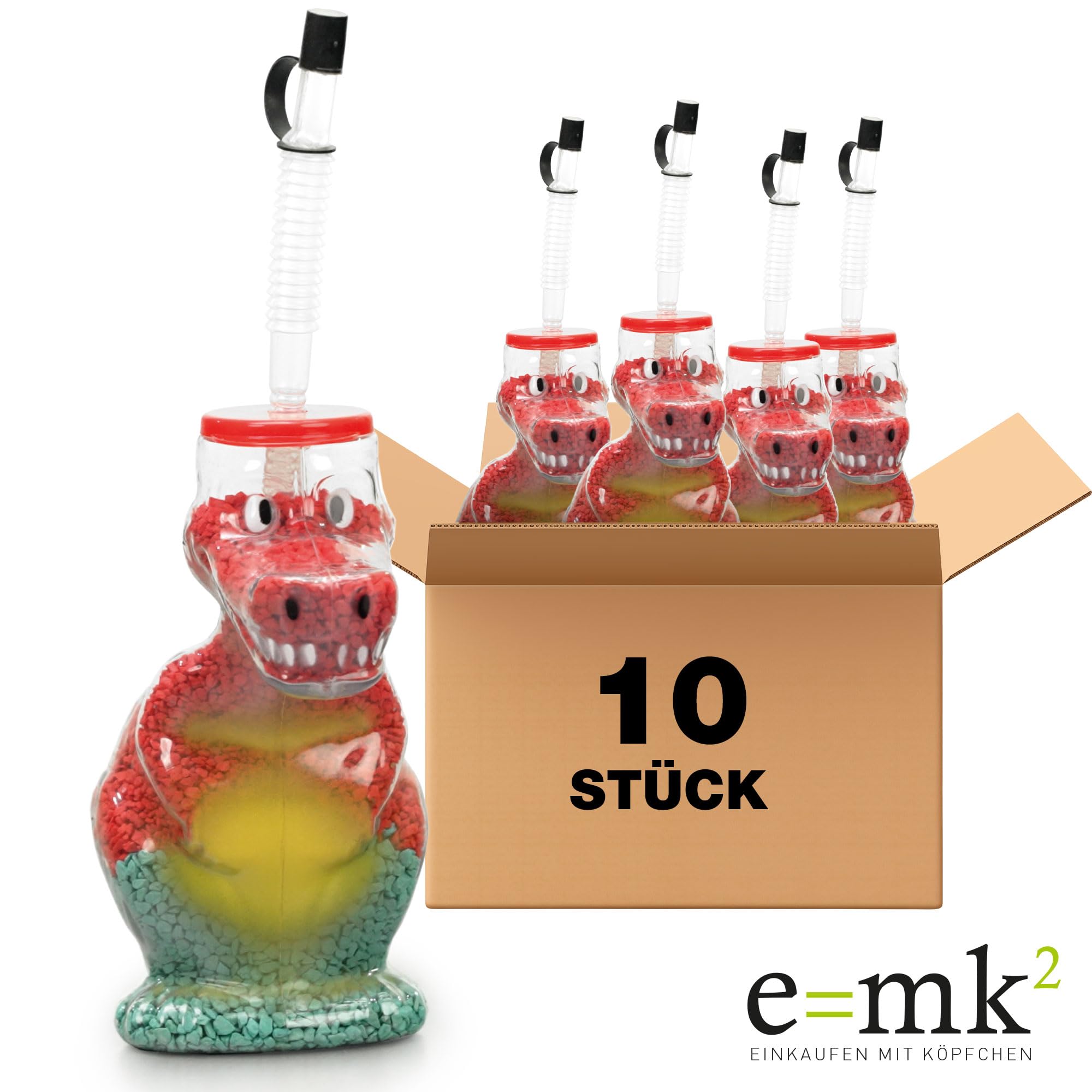 Dino Yardcup 0,6 l – 10 x kubek wielokrotnego użytku w kształcie dinozaura, kubek dla dzieci z pokrywką i otworem do picia, nie zawiera BPA, na slush, napoje bezalkoholowe i wydarzenia, idealny dla