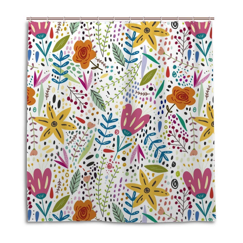 Rideau de douche polyester à fleurs colorées lavable décoration salle de bain 72x72cm