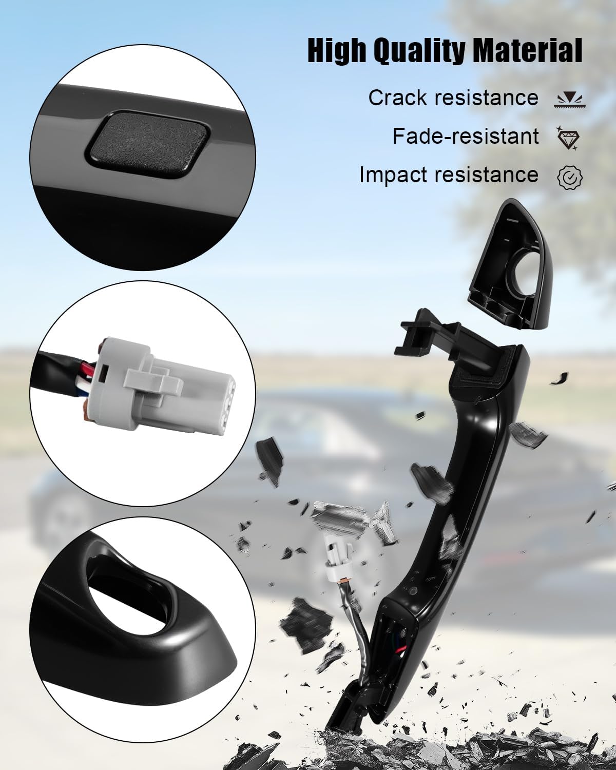 Front Driver Side Left Black Exterior Door Handle with Smart Entry Keyhole 6-Pin, Fit for Hyundai Elantra 2017-2020 Replace 82651-F2200 82652-F2010