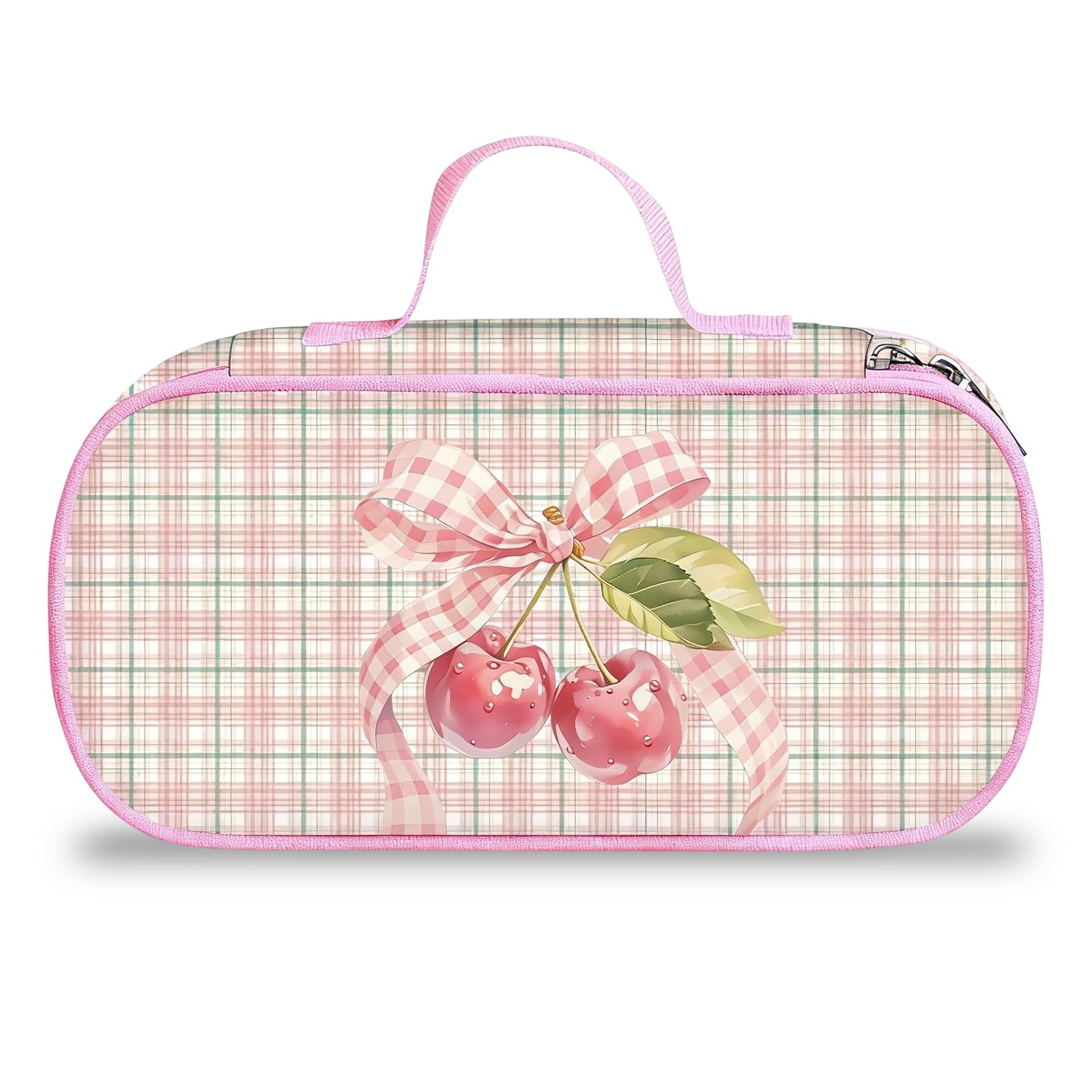 Huipalon Pink Pencil Case Aesthetic Girls Pencil Case with Handle Bow Pencilcase Green Pink Stationary for Girls Cute Preppy Pencilcase Girly School Supplies