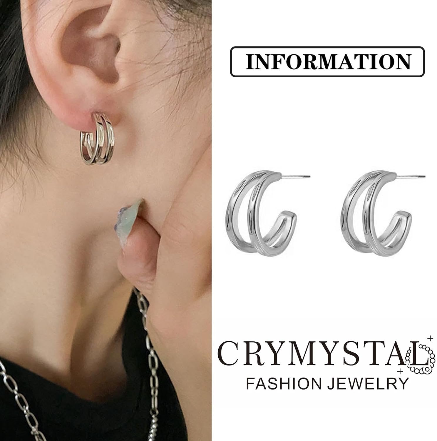 Handmade Vintage C Shape Earrings Small Half Hoop Earrings Wrapped Hoop Dangle Earrings Double Gold C Shape Earrings Wedding Earrings Studs Jewelry for Women and Girls Gifts - Image 5