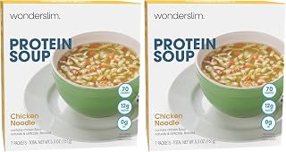 WonderSlim Protein Soup, Chicken Noodle, 70 Calories, 12g Protein, No Fat, Low Carb (7ct) (Pack of 2)