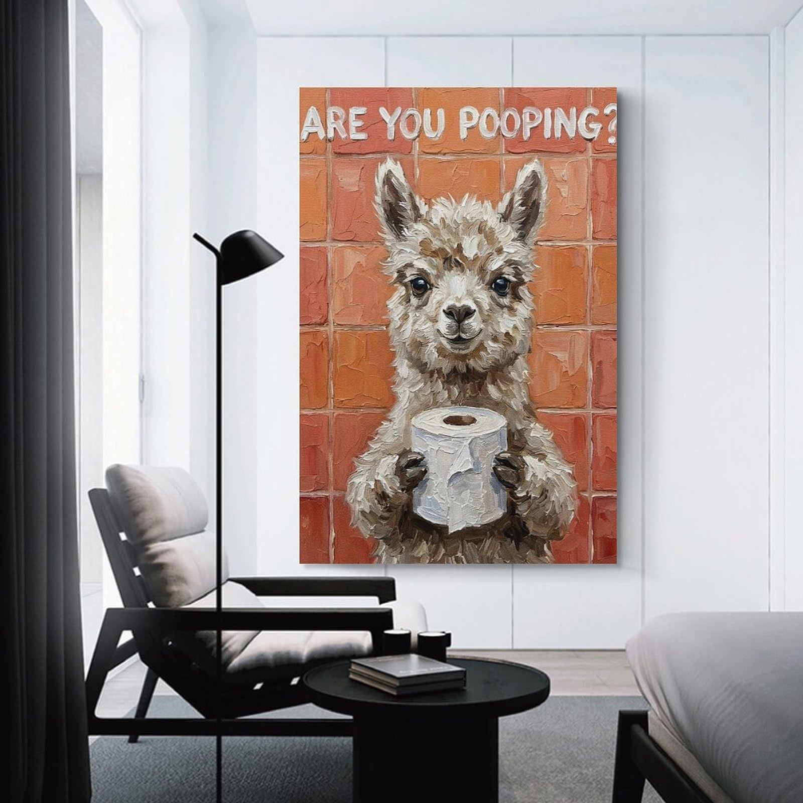 Junmoney Unframe-Style-17 Decorative Wall Artwork Are You Pooping Llama Bathroom Art, 20X30inch(50X75cm), For Sofa Walls, Lounge Or Home Corners, Modern Wall Decor For Cosy Interiors