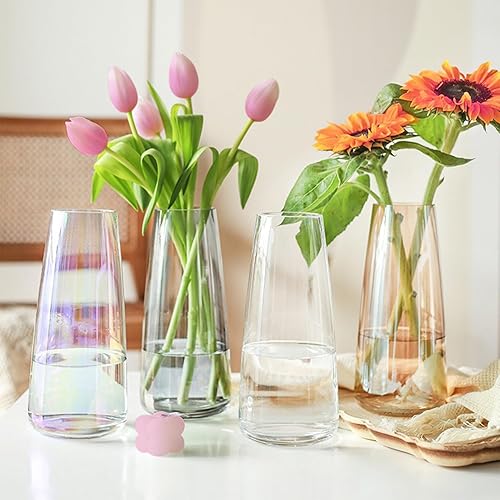 Miniatura 7 de Artcome 2 jarrones de vidrio transparente modernos y transparentes de 8.8 pulgadas de alto con material de vidrio grueso de calidad para decoración