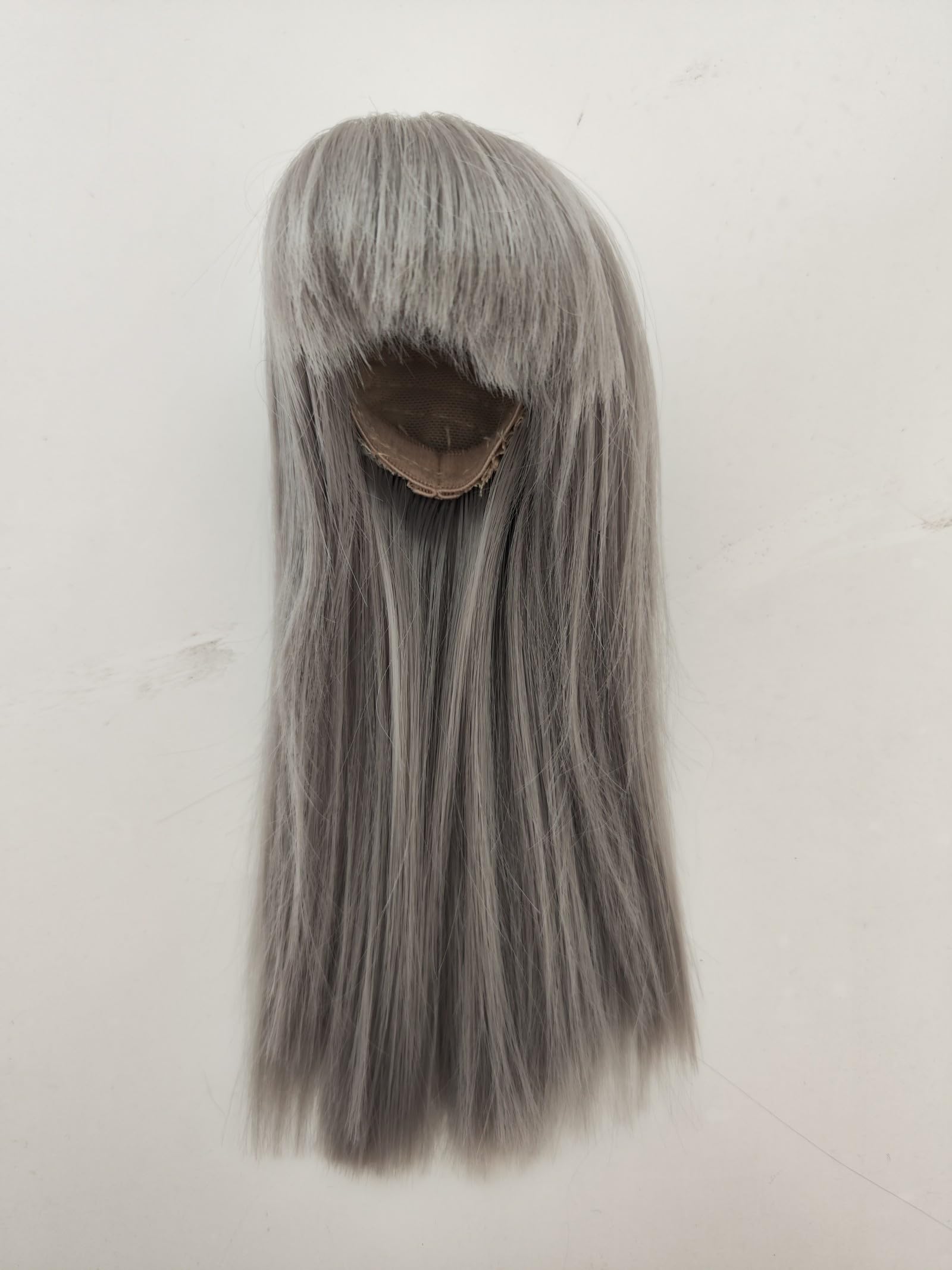 1/6 bjd sd Wig Head Circumference 6-7inch(16-17cm) high Temperature Fiber Diagonal Bangs Long Straight Grey Hair