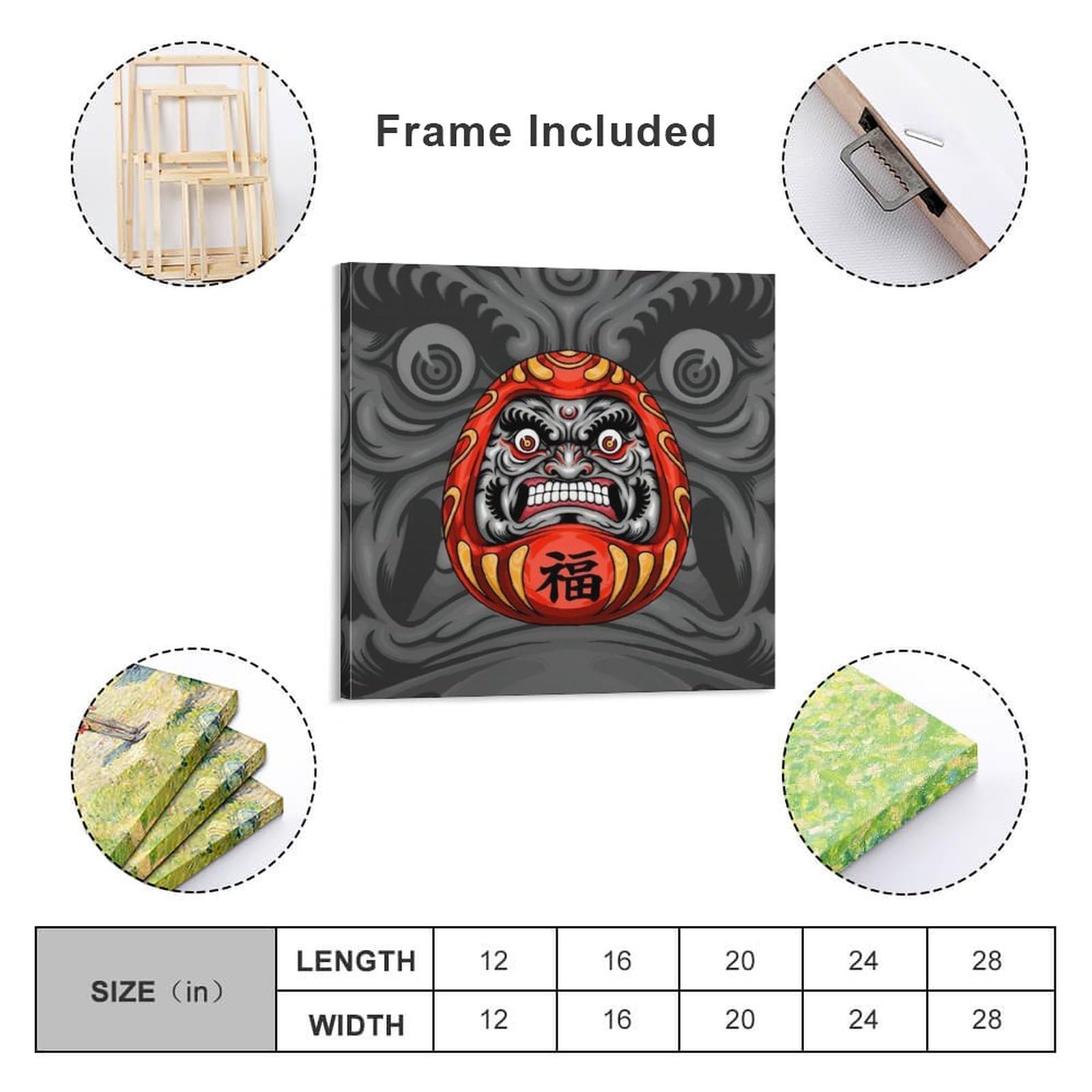 Amazon.co.jp: 壁アート 福だるま 縁起物だるま 木枠付き 装飾画 壁画