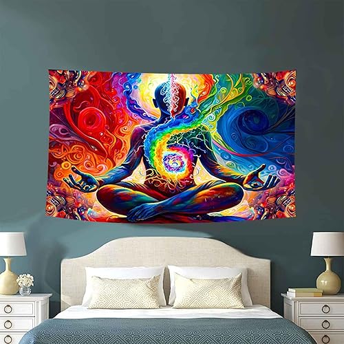 Miniatura 3 de Aidatain Tapiz de pared de meditación de yoga, tamaño 40 x 30 pulgadas, colorido arte de mandala espiritual para sala de estar, dormitorio,