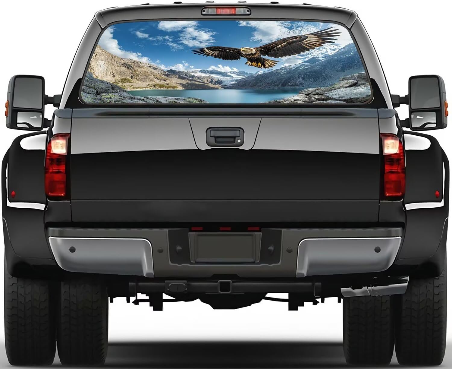 Cross Eagle Flag Rear Window Decal – Patriotic American Vinyl Sticker for Trucks, SUV, Back Window (66" x 20") Vintage Forest Design, Easy Apply, Weather Resistant