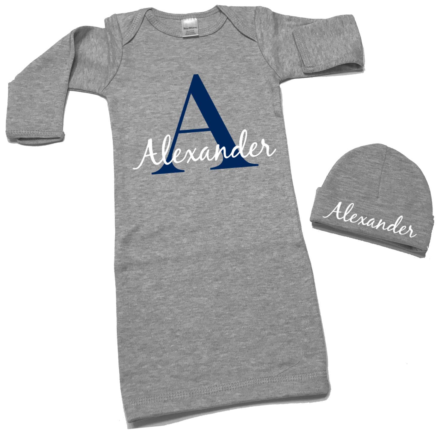 Monogram Gray Layette and Hat Set