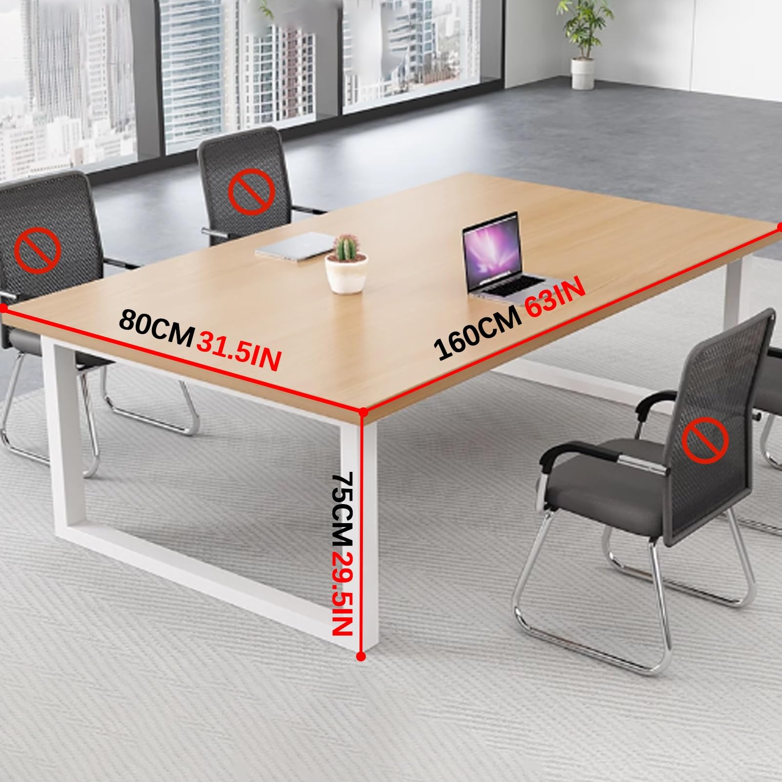 Duży stół konferencyjny 153 cm, solidne metalowe biurko biurowe z grubymi stalowymi nogami, idealne do pisania i nauki w domu, biurze, na stacji roboczej.
