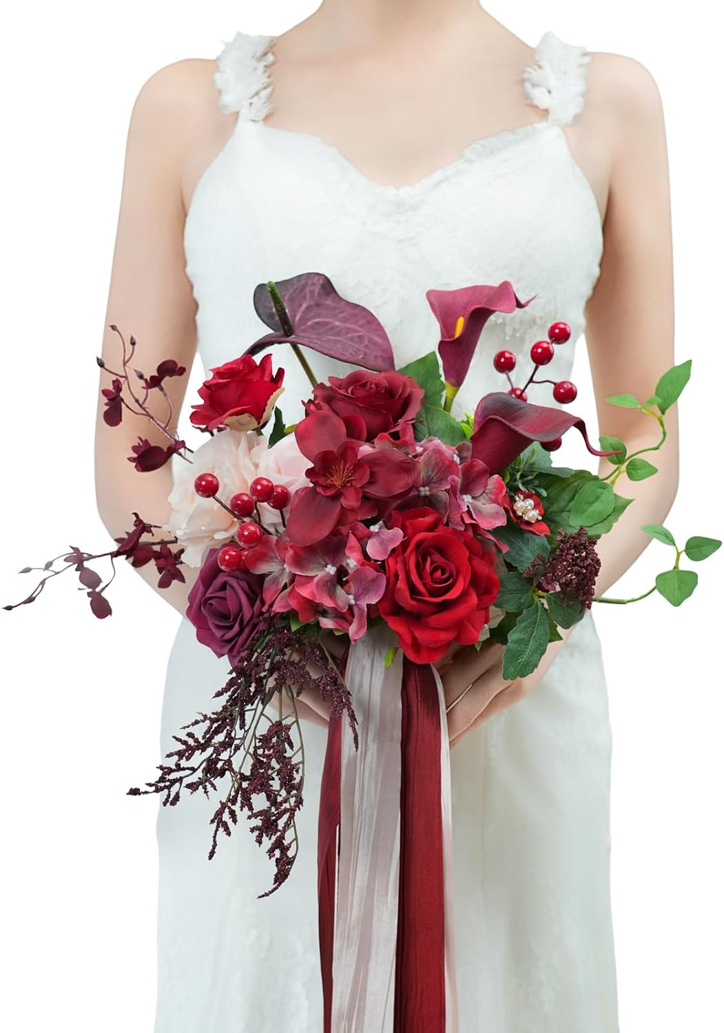 TINGE TIME Artificial 9 Inch Bridal Bouquet, Terracotta Flower Bouquet with Roses for Bride, Bridal Tossing Bouquet for Wedding Ceremony Anniversary Bridal Showers Church Decoration