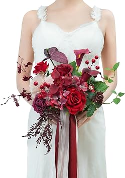 TINGE TIME Artificial 9 Inch Bridal Bouquet, Terracotta Flower Bouquet with Roses for Bride, Bridal Tossing Bouquet for Wedding Ceremony Anniversary Bridal Showers Church Decoration