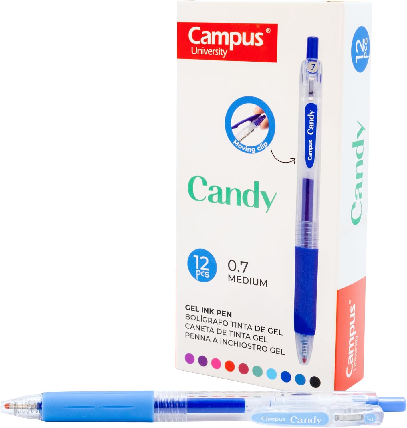 Campus 12 Candy Gel Pens, Refillable Coloured Pens with 0.7mm Line Width, Quick Drying and Waterproof Gel Ink Rollerball Pens (Ballpoint Pen, Sky Blue, Pack of 12)