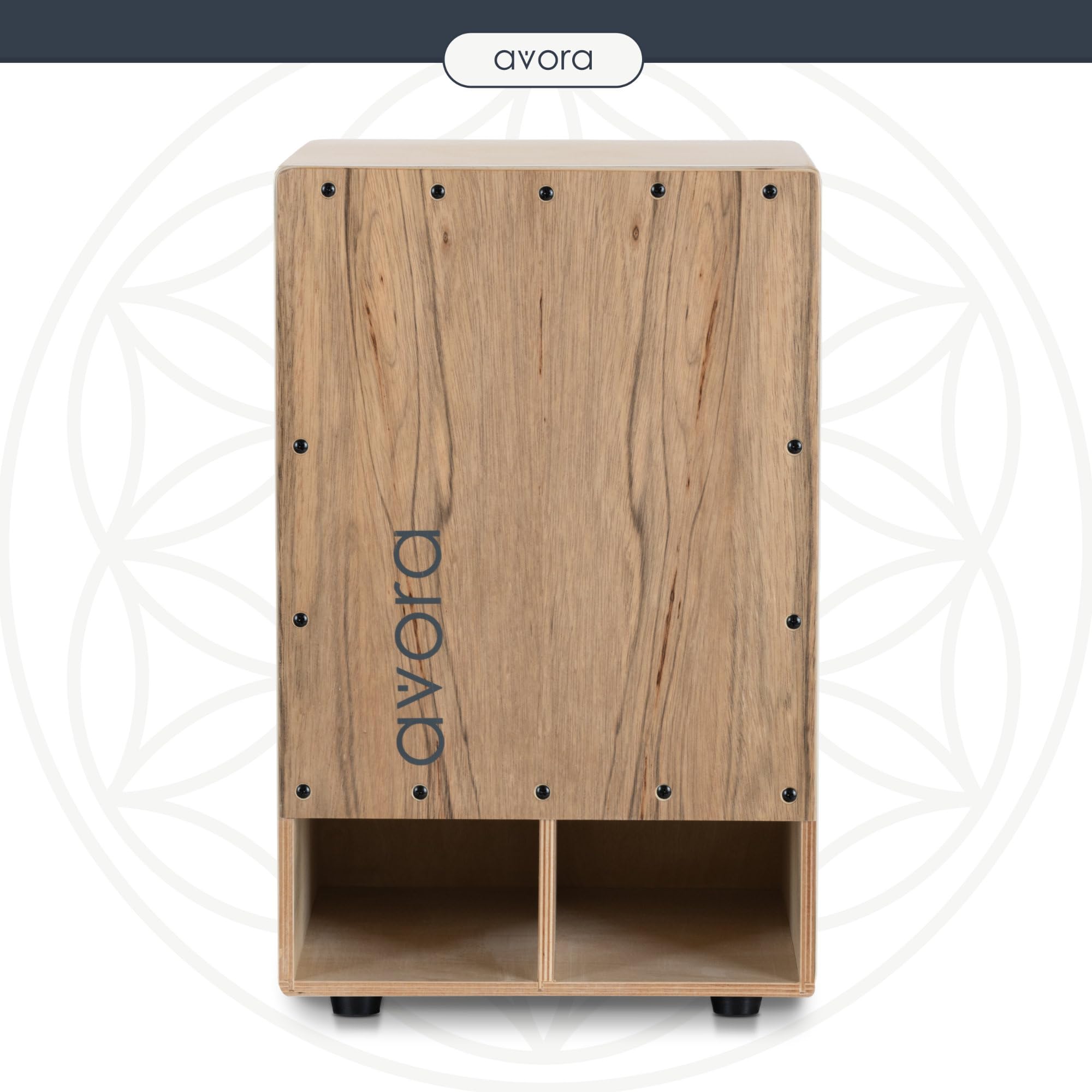 Avora Bass Boost Cajon - Percussion Trommelkiste mit verstärktem Bass - Sitztrommel mit Integrierter Griffschale - Snare-Effekt - Inkl. Sitzpad aus Neopren - Instrument mit Akazien-Furnier - Braun