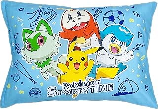 MORIPiLO 子供 枕 低め ポケモン ピカチュウ スポーツタイム ブルー 約28x39cm 肌にやさしい綿100生地 洗える カバー付き ぬいぐるみ クッション グッズ キャラクター まくらのモリシタ