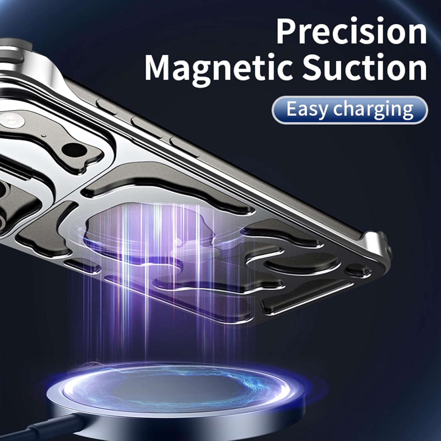 Magnetic Metal Case for iPhone 17 Pro / 17 Pro Max, Frameless Hollow Bumper with Rotating Lens Guard Kickstand, Heat-Dissipation Skeleton Frame, Shockproof Slim Protective Cover(Gray,17 pro max)