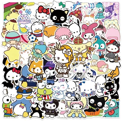 Pirtynnuf 52Pcs Sanriio Stickers Hello Kittty Stickers Mymelody&Kuromii Stickers for Water Bottle Laptop Computer Phone Case Luggage Notebook Skateboard Lunchbox Decals Gifts for Kids Teen Adults